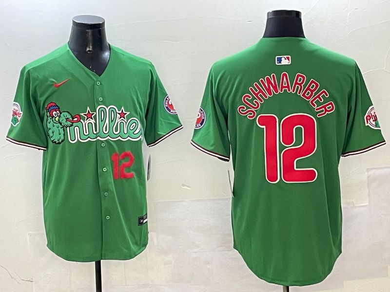 Men Philadelphia Phillies #12 Schwarber Green Three generations Joint Name Game 2025 Nike MLB Jersey style 3->philadelphia phillies->MLB Jersey